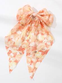 1pc Girls' Minimalist Sweet Floral Print Ribbon Bow Hair Clip, Orange/Purple/Blue, Versatile Spring/Summer Accessory - Multicolor - View 12