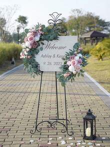 Wedding And Birthday Arch Pink Floral Garland, Rustic Artificial Flower Decor, Green Leaves, Roses And Peonies Garland, Home Decor, Wall Decor, Anniversary Celebration, Party, Birthday, Mother's Day, Graduation Gift, Wedding, Baby Shower - Multicolor - View 5