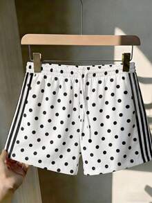 Quần short nữ dáng rộng họa tiết chấm bi, thích hợp cho hoạt động ngoài trời, thời trang đường phố, phong cách Y2K, mùa xuân hè. Màu trắng. - trắng - Xem 3