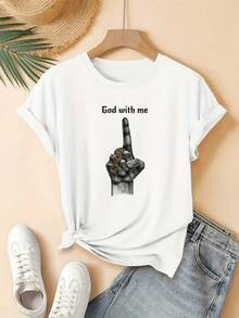 ¡Oferta por tiempo limitado, unidades limitadas,  relámpago! Camisas casuales para mujer, camisetas de poliéster para mujer, camisas elegantes.Una camiseta de manga corta con cuello redondo, elegante y linda para mujer, con un estampado de gesto de anillo en el dedo. Es lavable a máquina y perfecta para ropa casual de calle, lo que la convierte en un regalo ideal para el hogar, la oficina y otras ocasiones. - Blanco - Ver 1
