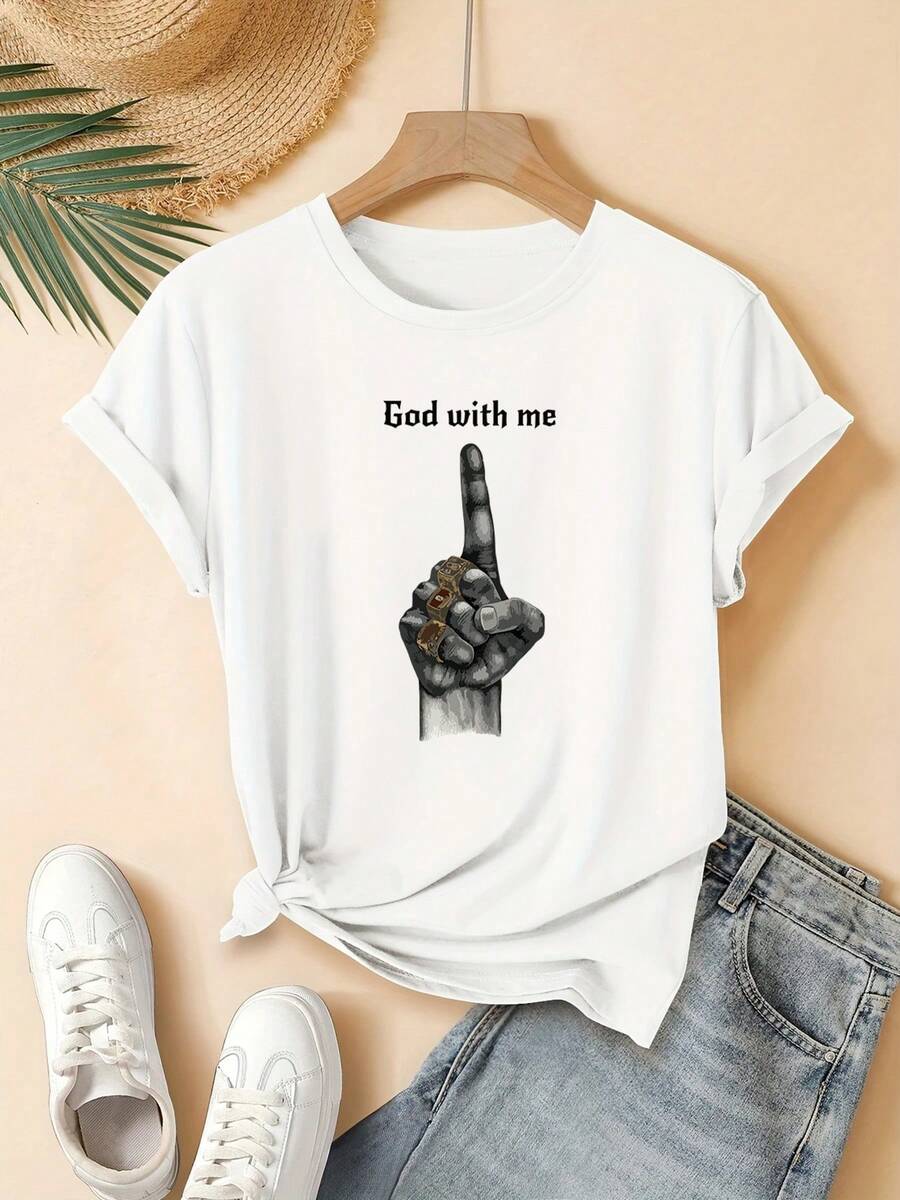 ¡Oferta por tiempo limitado, unidades limitadas, relámpago! Camisas casuales para mujer, camisetas de poliéster para mujer, camisas elegantes.Una camiseta de manga corta con cuello redondo, elegante y linda para mujer, con un estampado de gesto de anillo en el dedo. Es lavable a máquina y perfecta para ropa casual de calle, lo que la convierte en un regalo ideal para el hogar, la oficina y otras ocasiones. - Blanco - Ver 1