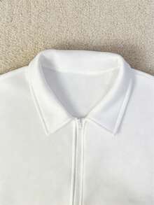 Sweatshirt Kasual Wanita Warna Polos dengan Kerah dan Resleting, Gaya Santai Serbaguna untuk Olahraga, Hiburan, Perjalanan, Musim Gugur/Dingin (Putih) - Putih - View 3