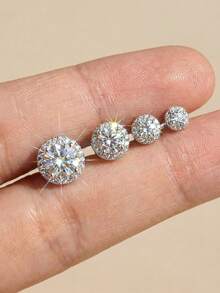 1Pc 2-5MM 925 Sterling Silver Moissanite Round Bezel Nose Stud, Hypoallergenic Body Piercing Nose Ring For Women Daily Party Birthday Gift - Silver - View 2