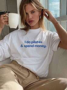 Camiseta "Hago Pilates y Gasté Dinero", Camiseta Divertida de Pilates, Regalo para Amantes del Ejercicio, Atuendo con Estética de Pinterest para el Fin de Semana, Ropa de Reina del Fitness - Blanco - Ver 7