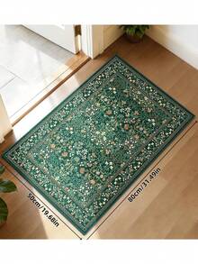 1pc Bohemian Style Paris Garden Printed Carpet, Suitable For Living Room, Bedroom, Dining Room, Dorm, Office And Other Home Decor, Non-Slip Vintage Farmhouse Style Rug - Green - View 2
