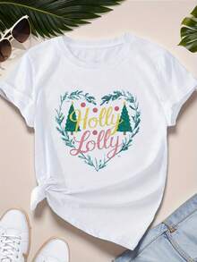 Playeras de Mujer de Algodón Oversize Moda 2026 teediy Holly Lolly Camiseta Cómoda para Mujer, Suave y Sencilla para Uso Diario, Top de Manga Corta - Blanco - Ver 1