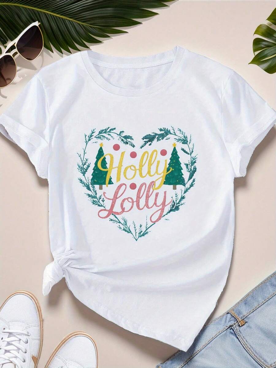 Playeras de Mujer de Algodón Oversize Moda 2026 teediy Holly Lolly Camiseta Cómoda para Mujer, Suave y Sencilla para Uso Diario, Top de Manga Corta - Blanco - Ver 1