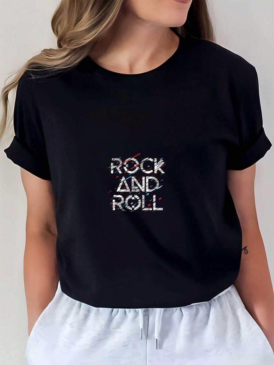 Camiseta Casual de Rock 'n' Roll: Camiseta con estampado de rock 'n' roll, perfecta para festivales de música de verano, salidas familiares y eventos corporativos; una excelente opción de regalo para amantes de la música y entusiastas de los festivales. - Negro - Ver 1