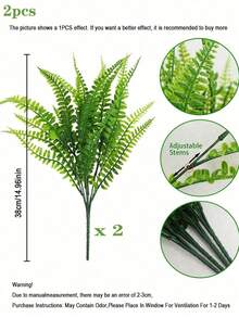 10/6入人造苔蘚蕨類盆栽植物，塑膠植物草飾，仿真波士頓蕨，春夏裝飾，人造綠色蕨類，抗UV綠色灌木，逼真熱帶叢林植物，DIY葉片裝飾，適用於居家、辦公室、花園、室內外懸掛綠色裝飾，情人節、生日禮物、畢業典禮、叢林主題派對、各式節日 - 綠色 - 查看 12