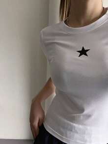 New Season Products Casual T-Shirts For Women Commemorative T-Shirt Funny T-Shirt Limited Time Offer Women's Short Sleeve Star Print T-Shirt Y2K Style XSR0 - 白色 - 查看 4