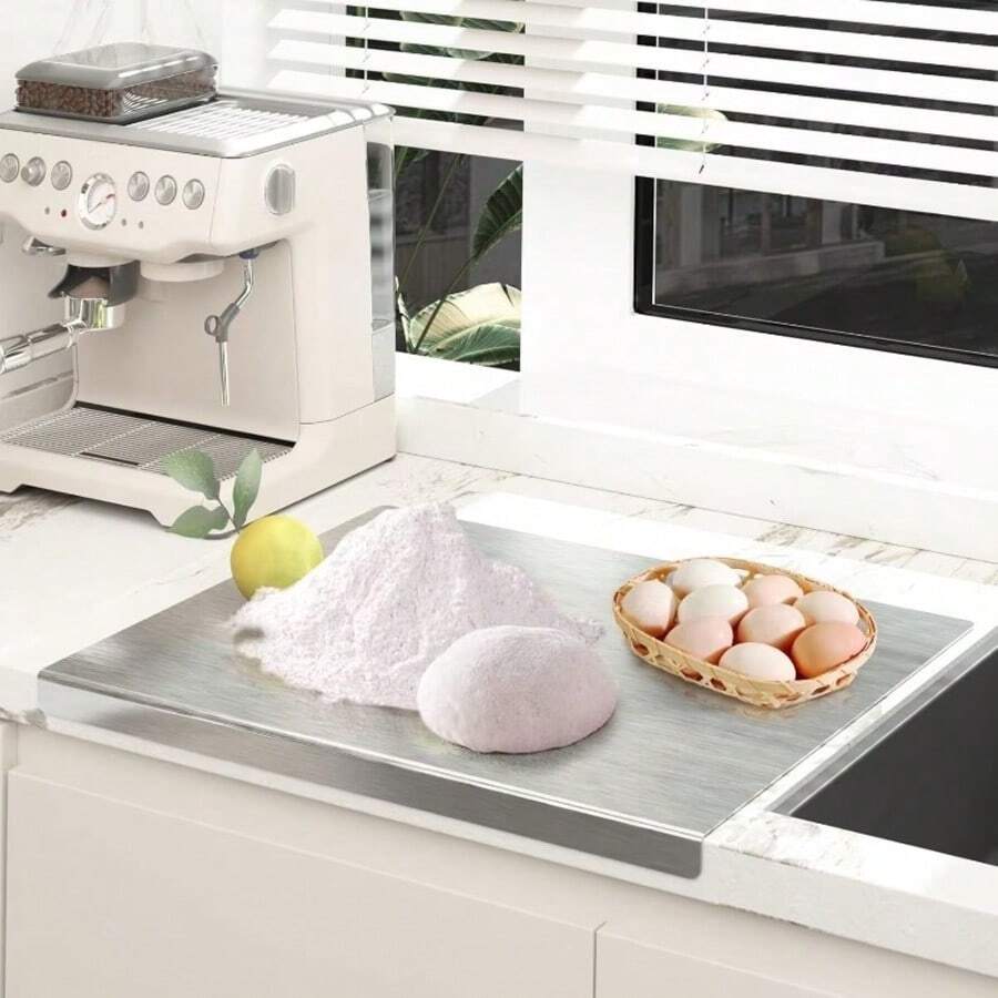 CINEYO 1PC Thickened Large Stainless Steel Cutting Board, Serving Board, Edge-Trimmed Cutting Board | Simple Silver Rectangular Shape, Easy To Clean, Anti-Slip, Suitable For Kitchen Cooking, Family Gatherings, Outdoor Camping, Kitchen Accessories - Silver - View 1