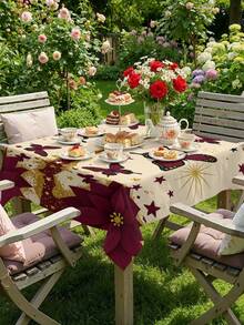 1/2pcs Tablecloth, Vintage Red & Gold Floral Butterfly Pattern Tablecloth, Polyester Material, Suitable For Kitchen, Dining Room, Coffee Table, Picnic, Camping, Countryside Decor, Square Or Round Shape, Holiday Atmosphere Table Decor - Multicolor - View 21