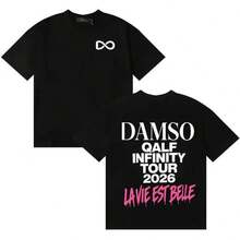 2026 Singer French Damso Classic Qalf Infinity Symbol Letters Print Fashion -Neck  Tshrit Over - Black - View 1