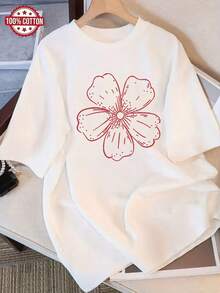 Diseño Sencillo y Versátil: Camiseta de Algodón Holgada de Verano con Cuello Redondo, Versátil, Cómoda y Casual para Mujer, Juvenil, Moderna, Vibrante, de Manga Corta para Uso Diario. - Blanco - Ver 6