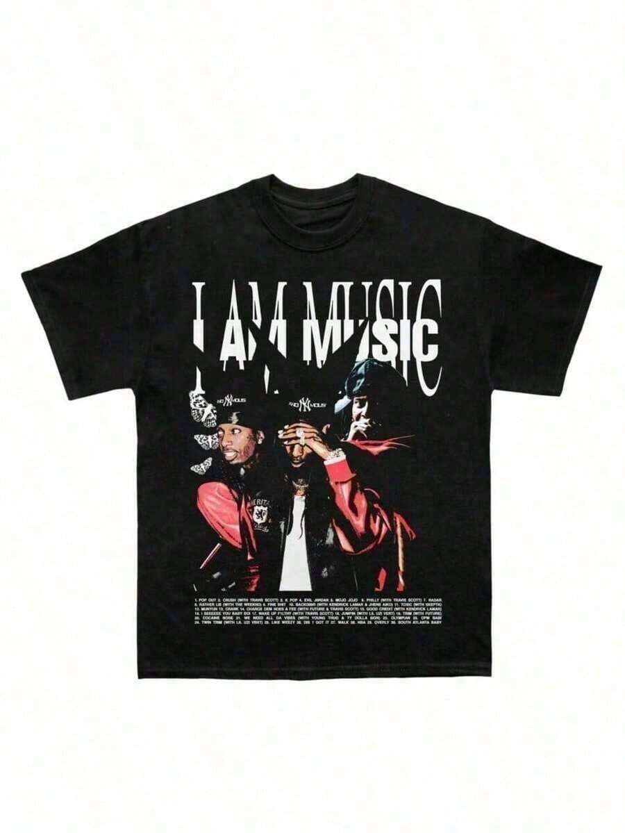 Cute Unisex Premium Casual T-Shirts, AliyAh Vintage 90s T-Shirt, Retro Hip Hop Music T-Shirt, Classic Concert T-Shirt, Urban Clothing For Fans - 黑色 9 - 查看 1