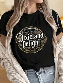 Camisetas para Mujer y Hombre con Cuello Redondo y Mangas Cortas, Dixieland Delight Little Turtle Down, Línea Mason Dixon Establecida en 1923, Camiseta de Inspiración Vintage para Mujer, Top Casual de Moda, Estampados Divertidos Ideales para Fiestas de Navidad, Actividades Deportivas, Fiestas de Vacaciones, Salidas, Deportes y Otros Regalos Festivos. - Negro - Ver 4