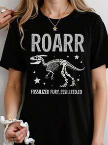 ComfortableCamiseta Original de Dinosaurio con Estampado Divertido y Vintage para Amantes de los Fósiles - Prenda Unisex de Estilo Casual con Diseño de Esqueleto de Tiranosaurio - Disponible en Tallas Pequeñas a Grandes - Color Negro - Ropa de Moda y PopularCamiseta De Mujer Manga Corta,Camiseta De Mujer EleganteFashion All-match Women's Short Sleeve T-shirt, Basic Style for Inner & Outer Wear - Negro - Ver 11