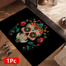 1pc Skull Pattern Printed Linen Kitchen Rug, Bathroom Mat, Doormat, 3D Printed Rectangle Carpet For Living Room, Bedroom, Hallway, Bathroom, Laundry Room - Polyester Rug For Indoor And Outdoor Home Decor - Multicolor - View 14