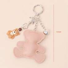1pc Unisex Cartoon PU Leather Bear Keychain, Cute Pendant Gift For Friends And Couples, Handbag/Backpack Keyring - Multicolor - View 2
