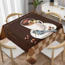 1pc, Home Decor, Coffee Pattern Printed Tablecloth, Rectangular, Machine Woven, Suitable For Home Kitchen Dining Room, Party Dinner, Picnic Camping, Date, Wedding, Theme Party Decoration, Indoor And Outdoor Use - Multicolor - View 4