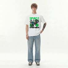 Boy Camiseta De Manga Corta De Estilo Urbano Moderno Para Hombres Y Mujeres, Top De Estilo Hip-Hop Con Estampado De AlieníGena De Gran TamañO Para Parejas. - Negro - Ver 2