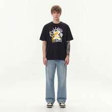 Boy Camiseta De AlgodóN Puro Estilo Americano, Holgada Y Casual, Nueva ColeccióN De Verano 2026, Con Estampado De Grafiti Y Manga Corta. - Negro - Ver 4