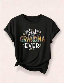 3 streetwear, Top oversized cuello redondo daily outings, camping, concerts, hip-hop, rock, and rap events Artículo de moda: Camiseta casual de manga corta para mujer. Camiseta con estampado "La Mejor Abuela" y "Abuela Reina", camiseta de manga corta con cuello redondo para mujer, top deportivo casual de algodón puro y transpirable, regalo para las fiestas, prenda de vestuario de primavera, camiseta para uso diario, estilo divertido, camiseta estampada, material ligero, ajuste cómodo, top estampado, top casual, regalo para la abuela, moda femenina, camiseta para mujer. - Negro - Ver 2