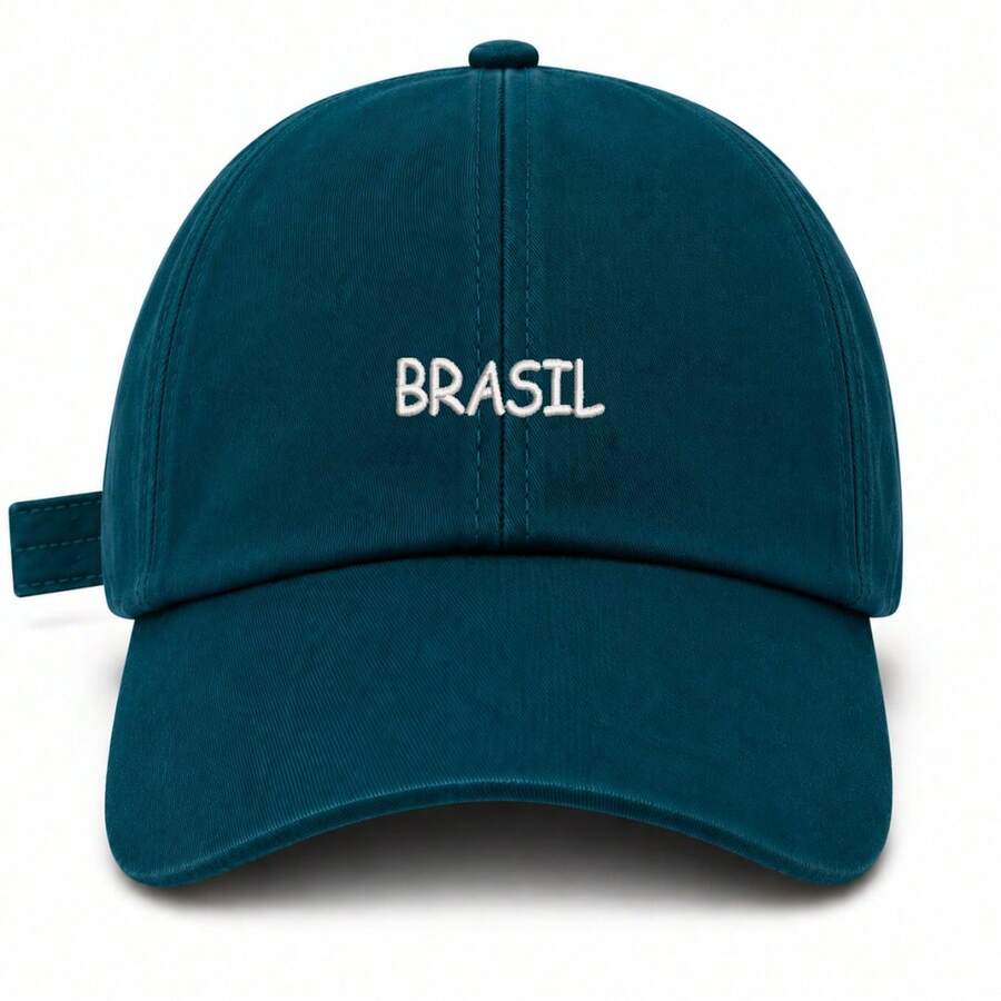 Unisex Dad Hat In 100% Cotton Twill With Curved Brim, Custom Made In Brazil - Biru tua dengan bordir putih - View 1