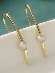 1 Pair Fashion Minimalist Style Hook Pendant Earrings, Inlaid With White Synthetic Cubic Zirconia, Versatile Jewelry For Daily Life And Dates, A Romantic Gift For Her - Gold - View 8