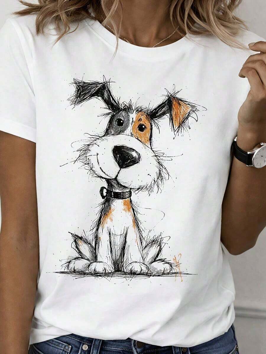 1 pieza de camiseta casual de manga corta para mujer con diseños impresos en 2D para Pascua, el Día de la Madre y el Festival de Junio. Este cómodo top es perfecto para hermanas y es imprescindible para viajes al aire libre durante la primavera y el verano. 180g Algodón 100%. - Blanco - Ver 1