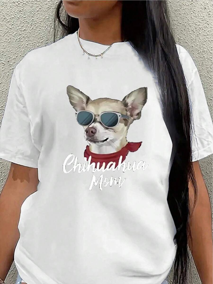 Camiseta de manga corta, ligera y duradera, con un diseño de una madre perro pastor de pelo largo con gafas, perfecta para descansar en casa o para salir, lo que la convierte en un excelente regalo para los amantes de los perros. - Blanco - Ver 1