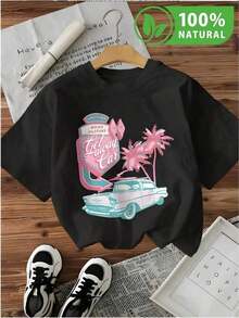 T-Shirt Retro Coche Clásico y Palmeras para Hombre Diseño Estilo Vintage Verano Casual Perfecto Regalo Para Amantes de Autos En Cuello Redondo Calidad Premium - Negro - Ver 12