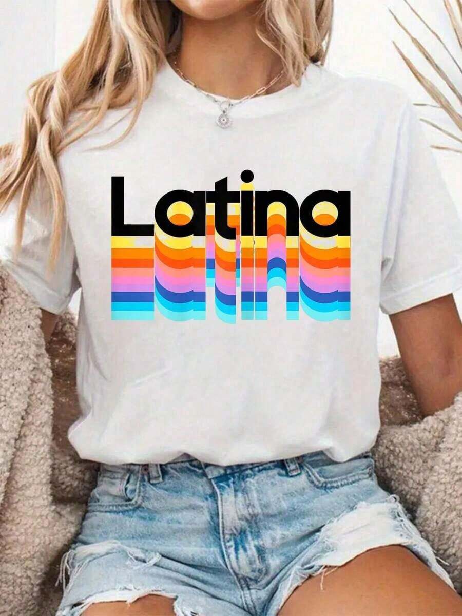 Camiseta Casual 100% Algodón para Mujer, Estilo Latino, Colorida, Regalo 2019 - Blanco - Ver 1
