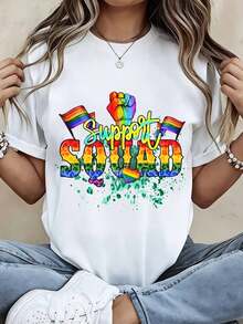 Camiseta de Moda para Mujer con Estampado de Orgullo Arcoíris, Manga Corta, Estilo Casual para Eventos LGBTQ y Desfiles del Orgulloblusa casual mujer - Blanco - Ver 7