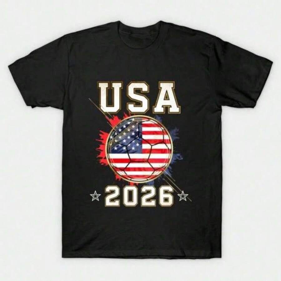 Camiseta de la Copa Mundial de Fútbol de EE. UU. 2026 - Regalo para Fanáticos Americanos con Estampado Frontal y Trasero - Negro - Ver 1