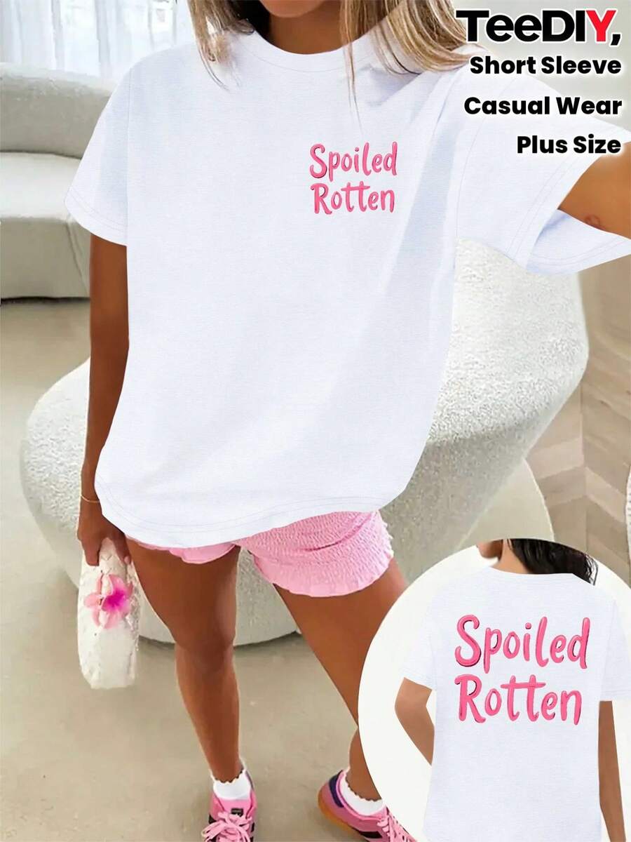 Camiseta Gráfica Divertida de Talla Grande para Mujer - "Estropeada y Adorable" en Letras Cursivas Rosadas - Suave Camiseta Diaria para Estar en Casa, Combinar con Otros Ropa y Uso Casual - Tejido No Transparente - Ropa para Tallas Grandes, Camisetas de Mujer, Ropa de Descanso, Diseño Divertido, Material No Transparente, Ajuste Cómodo, Outfit Relajado, Top de Moda, Tejido Transpirable, Top de Manga Corta, Mujeres Curvas, Ropa para Todas las Estaciones, Ropa para el Día a Día, Ajuste Regular, T - Blanco - Ver 1