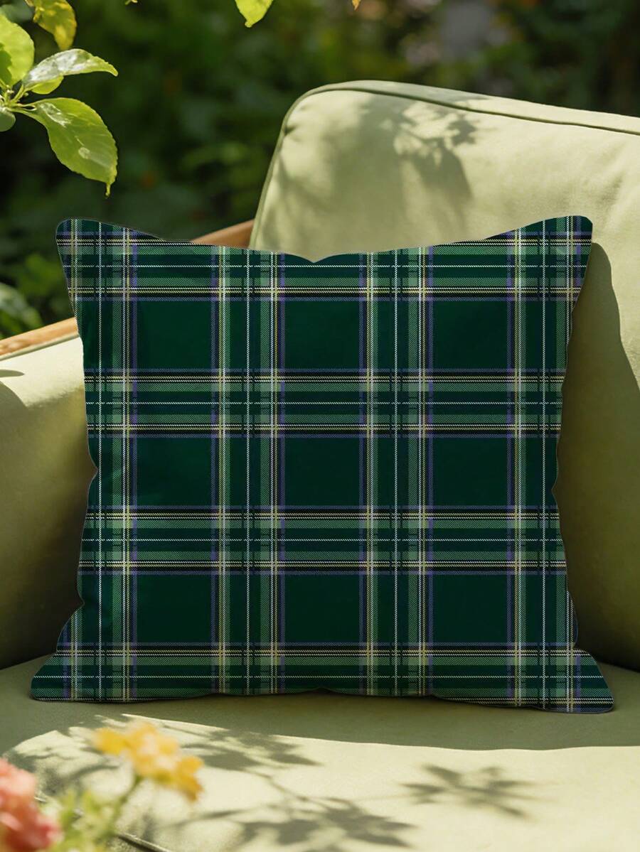 1个绿色双面格子抱枕套,45x45厘米/17.71*17.71英寸(不含枕芯),柔软涤纶沙发靠垫套,带隐形拉链,可机洗,适用于客厅、卧室或汽车装饰,汽车抱枕套 | 格子图案 | 耐用枕套,沙发靠垫 - 綠色 - 查看 1