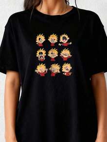 1 PcsVintage Calvin & Hobbes T-Shirt, Calvin Faces, Cartoon T-Shirt, Calvin And Hobbes, 90s Retro T-Shirt, Unisex180g 100% Cotton - 黑色 3 - 查看 12