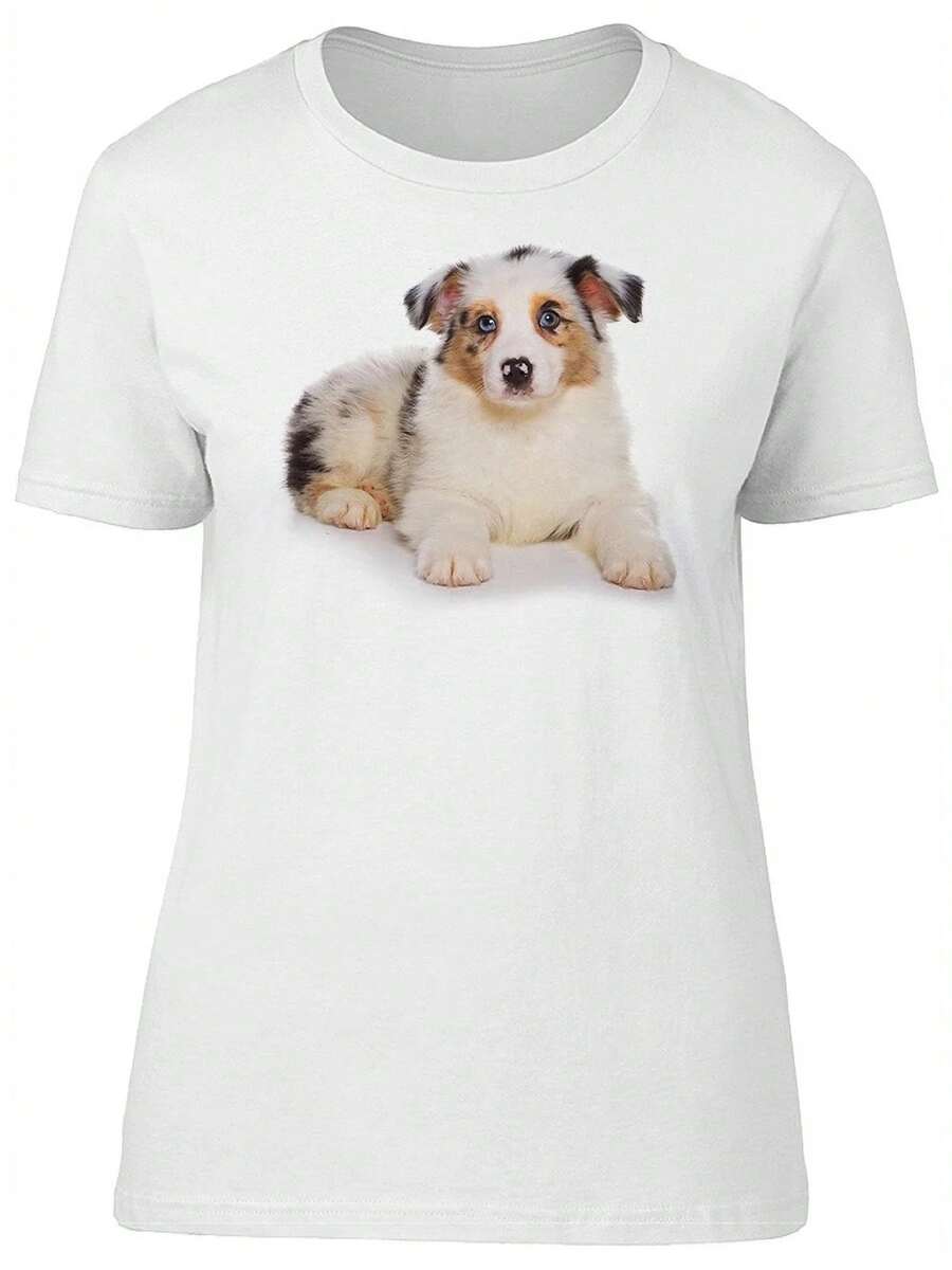 Camiseta de Mujer con Imagen de Cachorro de Perro Pastor Australiano - Imagen de Shutterstock, Talla XX-Large para Mujer - Blanco - Ver 1