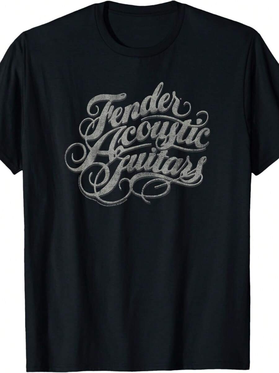 Versatile And Universally Flattering, This Fender Acoustic Guitars Retro Font Logo T-Shirt Creates A Refined And Stylish Look With An Amazing Fit! ! - Black - View 1