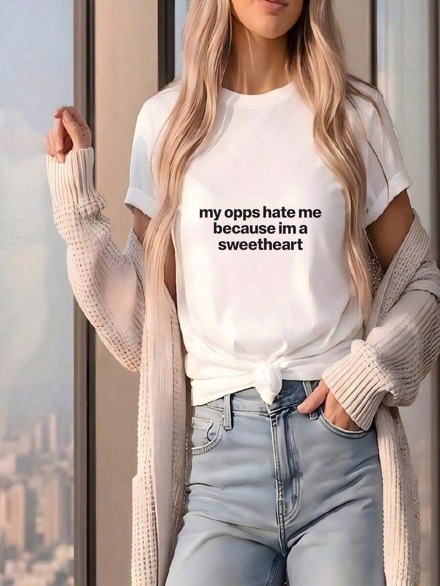 ComfortableCamiseta informal de algodón para mujer, cuello redondo, manga corta y hombros caídos.Fashion All-match Women's Short Sleeve T-shirt, Basic Style for Inner & Outer Wear - Blanco - Ver 1
