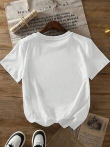 Camiseta de mujer con el mensaje "SÍ, ESTOY EMBALENCADA". "ME SIENTO BIEN," NO, NO PUEDES TOCAR MI VIENTRE. Estampado de letras 'YES, I AM GOING TO EAT THAT', moda primavera/verano 2026, camiseta de manga corta de algodón puro a la moda para mujer, camiseta elegante de algodón puro de manga corta para fiesta 14021, tops para salir de noche para mujer. - Blanco - Ver 3