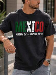 Camiseta de la Selección Mexicana para la Copa Mundial de Fútbol, Camiseta con la Frase 'Nuestra Casa Nuestro Juego', Camiseta Retro con Gráficos del Equipo de México, Regalo para Papá Futbolista - Negro - Ver 1