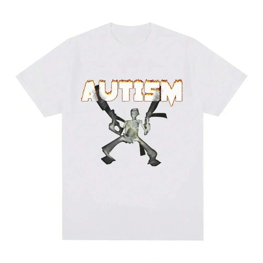 Camiseta con esqueleto de autismo para hombre y mujer, camiseta de Hip Hop a la moda con calavera divertida y Humor, camisetas informales de algodón de manga corta de gran tamaño - Blanco - Ver 1