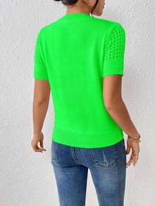 Top de punto de cuello redondo de unicolor con mangas cortas para verano, como ropa para Año Nuevo - verde menta - Ver 2