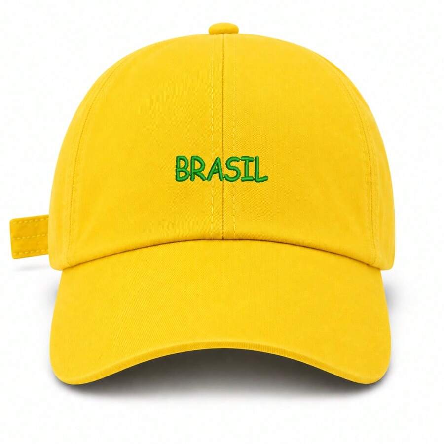 Unisex Dad Hat In 100% Cotton Twill With Curved Brim, Custom Made In Brazil - Yellow Embroidered Green - View 1