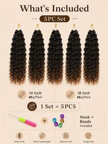 18 piezas/paquete Extensiones de cabello trenzado de ganchillo - 1/5 caja, cabello trenzado sintético suave y pre-rizado, adecuado para trenzas retorcidas y trenzas de diosa, fácil instalación, negro natural, suficiente para uso en toda la cabeza - Multicolor - Ver 6