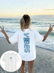 Nueva Llegada 2026: Esta camiseta de manga corta con cuello redondo y estampado minimalista de palmera para mujer es sencilla y versátil, adecuada para uso diario y en días de descanso. Camiseta Gráfica para Mujer, Blanca, Negra, Rosa, Verano, Tela Suave, Transpirable, Moda, 100% Algodón, Uso Diario, Camiseta con Estampado Gráfico para Mujer - Blanco 2 - Ver 7