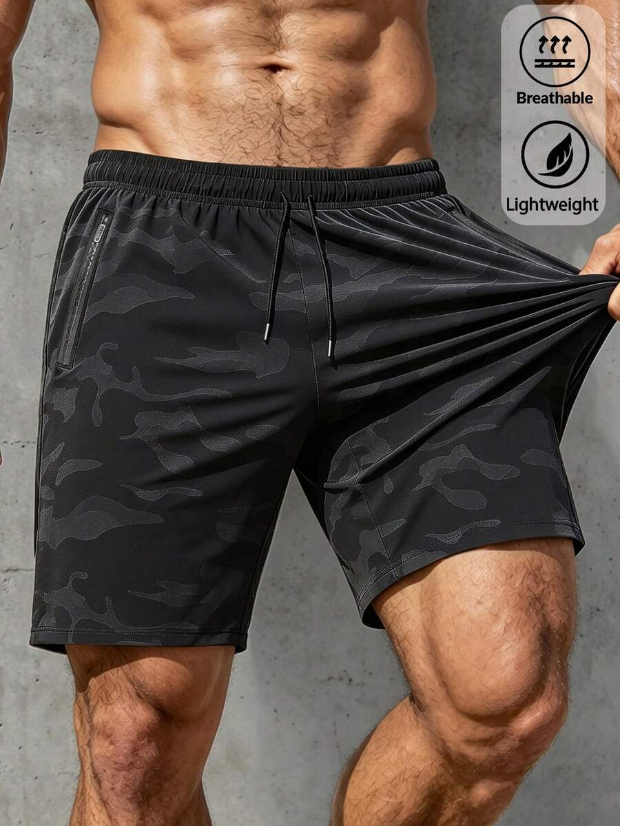 Pantalones cortos deportivos elásticos para hombre para primavera, verano y otoño, con cintura elástica y cordón ajustable, bolsillos con cremallera, adecuados para salidas diarias, deportes, ocio y otras ocasiones