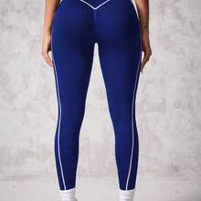MewMuse. Slayform 1 pieza Leggings cortos con patrón de rayas de contraste blanco y negro para mujeres, para hacer ejercicio y yoga - Rojo y blanco - Ver 5